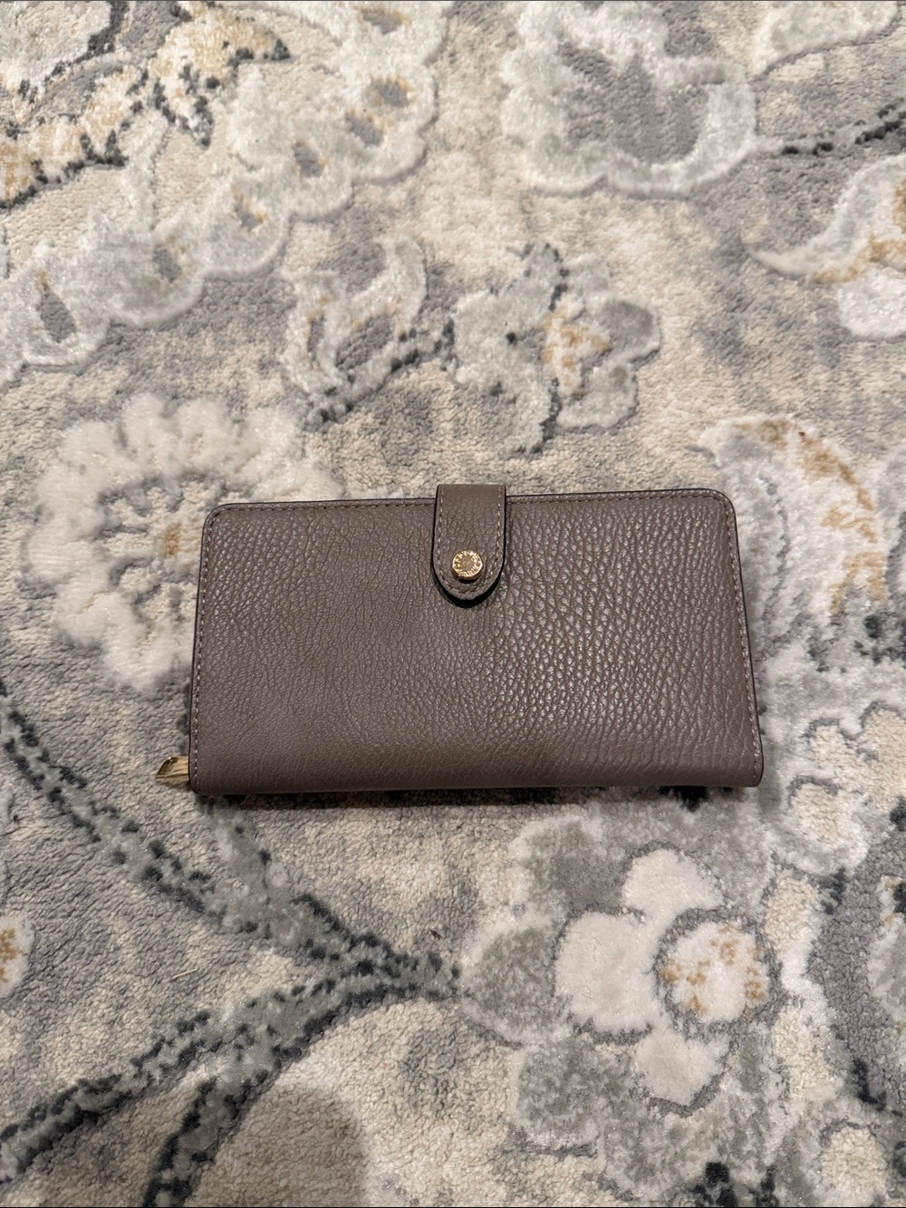 Poppy and Peonies Leather Tab-Closure Wallet in Dark Gray